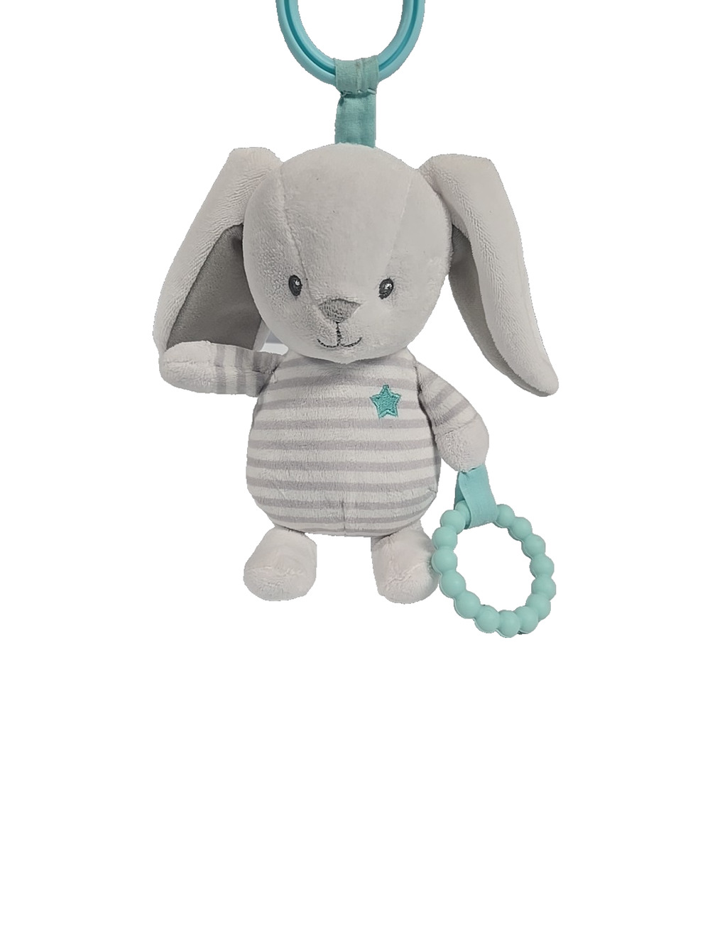 Carters 2018 White Bunny Rabbit Blue Striped Teether Lovey Stuffed Plush Clip